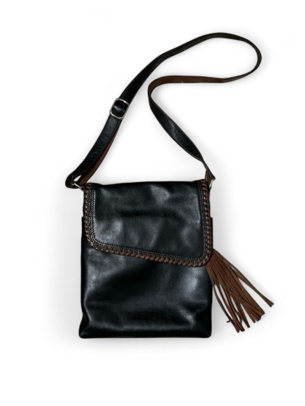 ILI New York Vintage Black and Brown Leather Crossbody Festival Bag